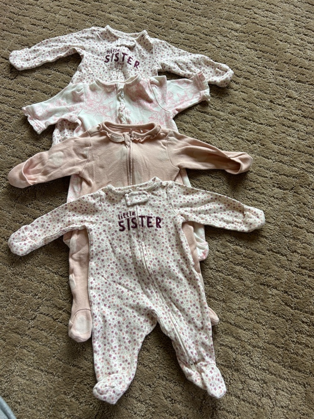 Carter's Pink Floral & Solid Baby Footed One-Pieces - Pack of 4